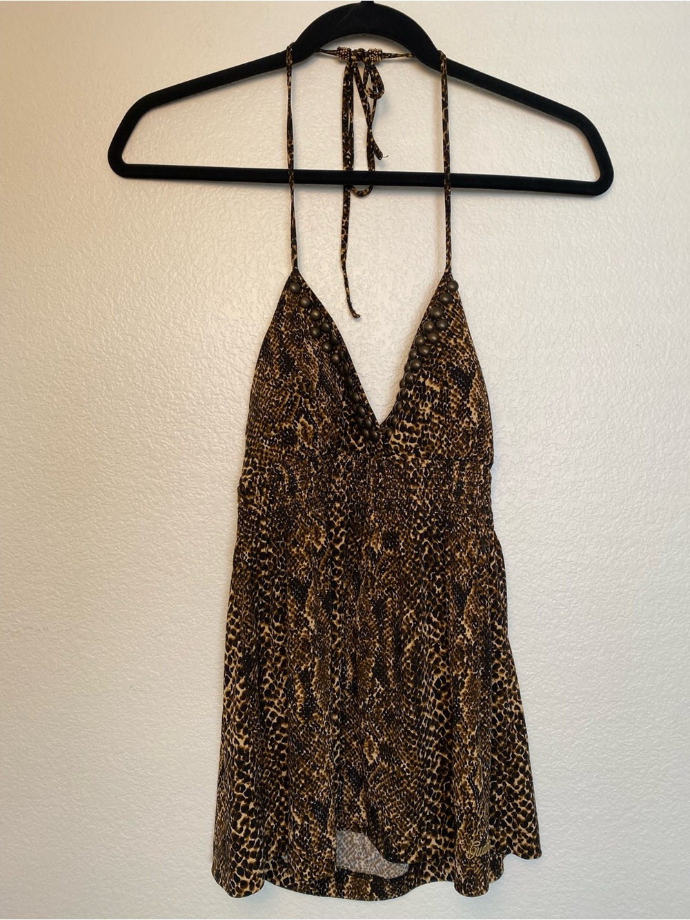 EUC Y2K Guess Animal Print Halter Top wih Beaded Detail – Flowy Fit Size Small